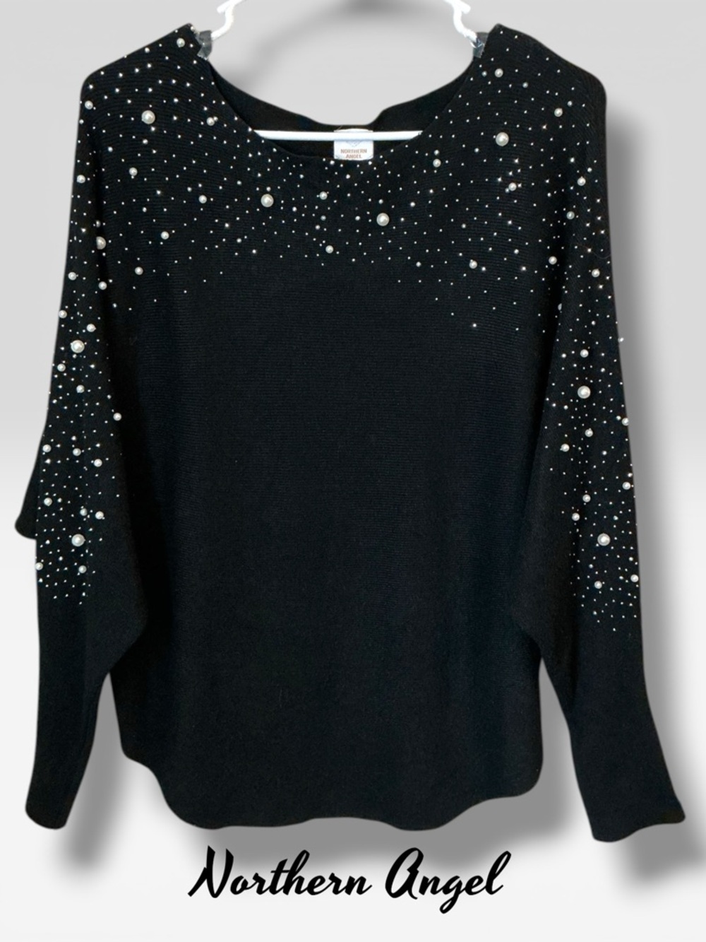 🌼Northern Angel Black Pearl-Embellished Scoop-Neck Sweater